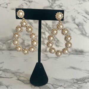 Earrings Pearl Rhinestones Teardrop Post Costume Elegant Large Anthropologie